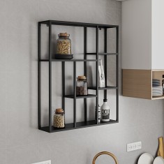 Raft, en.casa, PXSL-0210 Jamijarvi, 90 x 75 x 18 cm, otel, negru mat, cu 7 polite depozitare, montabil pe perete HausGarden Leisure