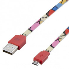 Cablu plat Micro USB Poss, 1 metru, Multicolor foto