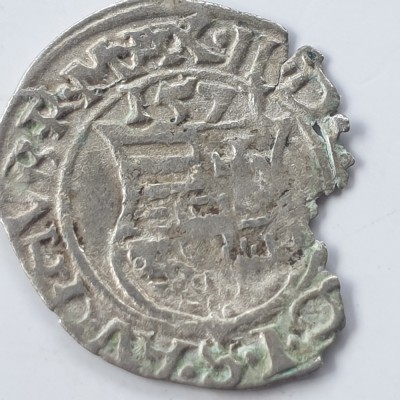 Ungaria 1 denar 1571 KB argint Maximilian ll foto