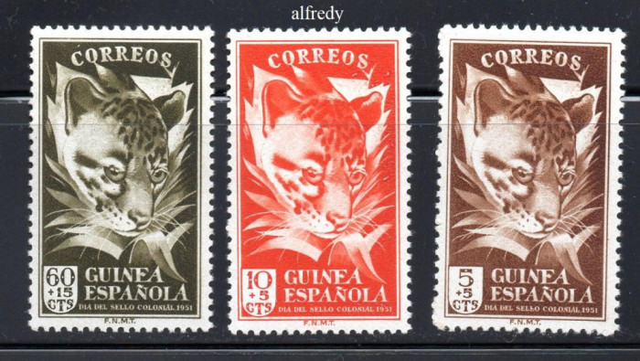 Guinea Spaniola 1951, Fauna, Feline, MNH, serie neuzata