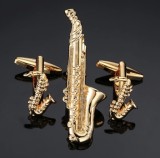 Set butoni cu ac cravata noi forma saxofon SAX MUSIC + ambalaj cadou, Inox