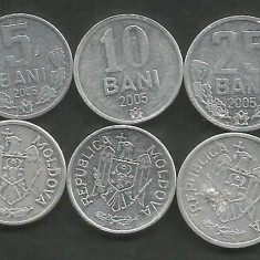MOLDOVA SET / LOT 3 buc 5 BANI + 10 BANI + 25 BANI 2005 , VF