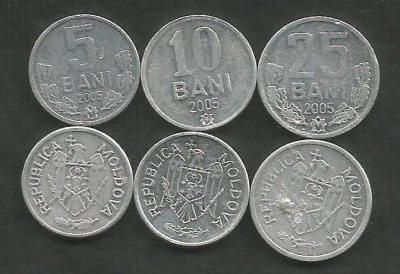 MOLDOVA SET / LOT ( 3 buc ) 5 BANI + 10 BANI + 25 BANI 2005 , VF foto