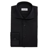 Camasa barbati slim neagra cu fir dublu rasucit C004SL