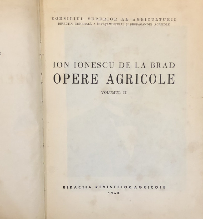 ION IONESCU DE LA BRAD, OPERE AGRICOLE VOL. II 1968