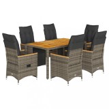 Cumpara ieftin Set bistro de gradina cu perne, 7 piese, gri, poliratan
