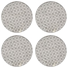 Set farfurii 4 piese din portelan pentru fructe, bej cu model negru, diametru 19.6 cm