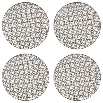 Set farfurii 4 piese din portelan pentru fructe, bej cu model negru, diametru 19.6 cm foto