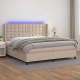 Cumpara ieftin Pat cu arcuri, cu saltea și LED cappuccino 200x200 cm piele eco