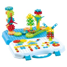 Jucarie educativa si interactiva, flippy, set de constructie puzzle din abs cu bormasina pentru dezvoltatea creativitatii si a indemanarii 2d si 3d, v