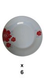 Set 6 farfurii desert, 19 cm, Portelan, decorat cu flori rosii