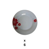 Set 6 farfurii desert, 19 cm, Portelan, decorat cu flori rosii