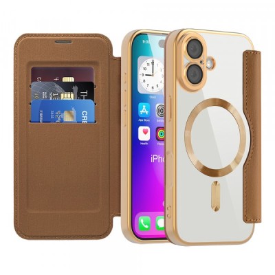 Husa MagSafe pentru Apple iPhone 17, Techsuit, SmartMag Book, Maro foto