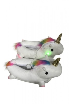 PC3A-2 Papuci pufosi de casa in forma de unicorn cu leduri foto