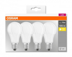 4 Becuri LED Osram Base Classic A, E27, 10W (75W), 1055 lm, lumina calda (2700K) foto