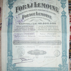ROMANIA - ACTIUNE LA PURTATOR DE 500 LEI FORAJ LEMOINE - 1923