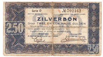 Olanda 2.50 Gulden 1938 Zilberbon P-62 Seria 702162 foto