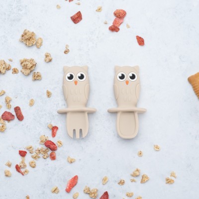 Set Tacamuri din silicon, AppeKids, OWL - Bubble Beige foto