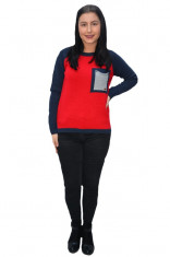 Pulover tricotat Lara ,accesorizat cu buzunar ,bleumarin-rosu foto