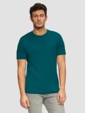 Tricou barbati din bumbac cu decolteu la baza gatului, logo, Turcoaz (Marime: L), s.Oliver
