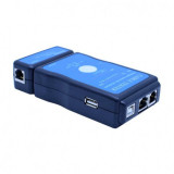 Tester cablu LAN USB RJ45 RJ11 / RJ12 Retea ethernet CAT5 UTP M726AT, Oem