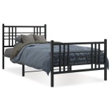 Cumpara ieftin Cadru pat metalic cu tablii de cap/picioare, negru, 90x190 cm
