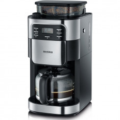 Cafetiera Filtru pentru Cafea Boabe cu Rasnita Macinare Incorporata Severin, Putere 1000W, Capacitate 1.25L, Negru/Argintiu foto