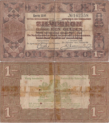 1938 (1 Octombrie), 1 Gulden (P-61a.2) - Țările de Jos foto
