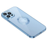 Husa Luxury MagSafe compatibila cu iPhone 15 Plus, Full protection, Margini colorate, Albastru, Oem