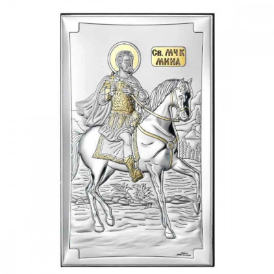 Icoana Sf Mina Argint 9x15cm Auriu COD: 2785 foto
