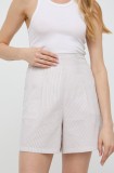 Max Mara Leisure pantaloni scurți din bumbac culoarea bej, cu model, high waist 2416140000000