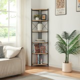 Raft de colt Ulfborg cu 6 polite, 160x30x30 cm, negru si stejar