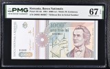 1000 lei 1991 Fara punct PMG67 Unc bancnota gradata