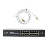 Pachet Switch PNI SW016, 16 x 10/100/1000 Mbps, Gigabit, carcasa metalica si patch 1.5m CAT8 PNI U8015W