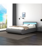 Pat Delta Gri 160x200 cm, Tapitat Piele Ecologica, cu LED Alb, Rosu, Galben, Albastru (Fara Saltea)