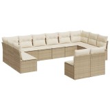 Set canapele de gradina cu perne, 12 piese, bej, poliratan