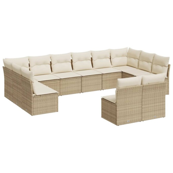 Set canapele de gradina cu perne, 12 piese, bej, poliratan