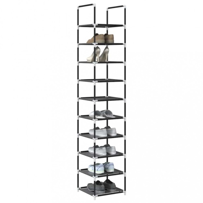 Gossi suport pantofi 10 niveluri negru 33x33x174 cm tesatura netesa