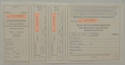 QW13 10 - 2010 - militar - document transport gratuit pentru militari - clasa II foto