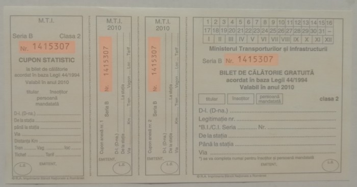 M3 C18 - 2010 - Document de transport gratuit pentru militari - clasa II