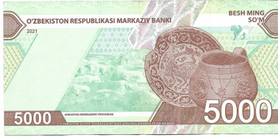 Uzbekistan bancnota 5000 So&amp;#039;m 2021 foto