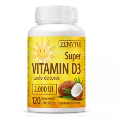 Super Vitamina D3 cu ulei de cocos, 2000UI, 120 capsule, Zenyth foto