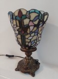 Superba lampa antica stil Tiffany pentru noptiera cu talpa din bronz