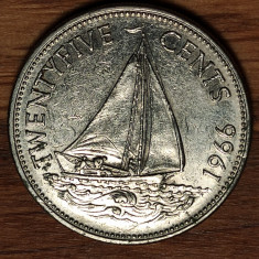 Bahamas - moneda de colectie exotica - 25 cents 1966 barca panze - superba !