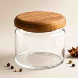 Recipient pentru depozitare 300 ml, sticla borosilicata si capac din lemn