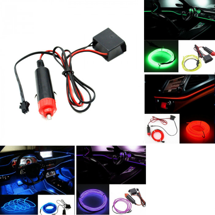 Banda neon auto, flexibila, 12V, 3m, 4 culori