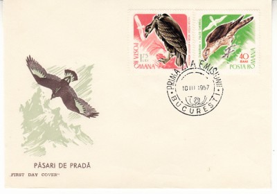C12 - FDC Romania - Pasari de prada - LP643 - 1967 foto