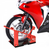 HOMCOM Suport Frontal Metalic pentru Motociclete max 450 kg cu Sectiuni Pre-gaurite, 27.5x51-69x34 cm, Negru