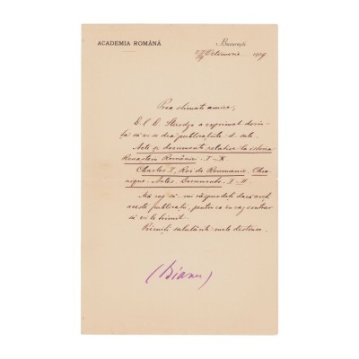 Ion Bianu, scrisoare olografă, 1909 foto