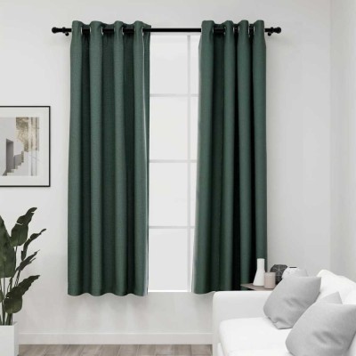 vidaXL Perdele opace aspect p&amp;acirc;nză cu ocheți 2 buc. verde 140x175 cm 321184 foto